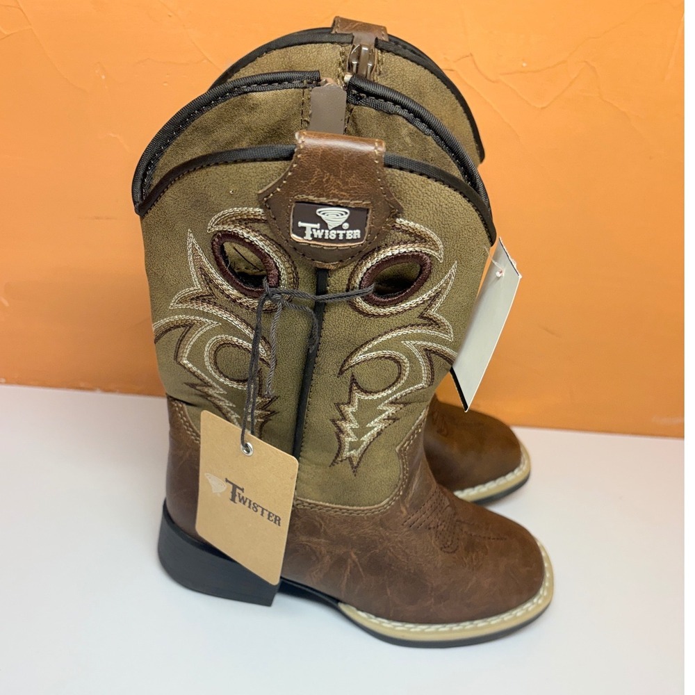 Twister Boys Toddler 9 Jasper Brown Tan Faux Leather Side Zip Cowboy Boots